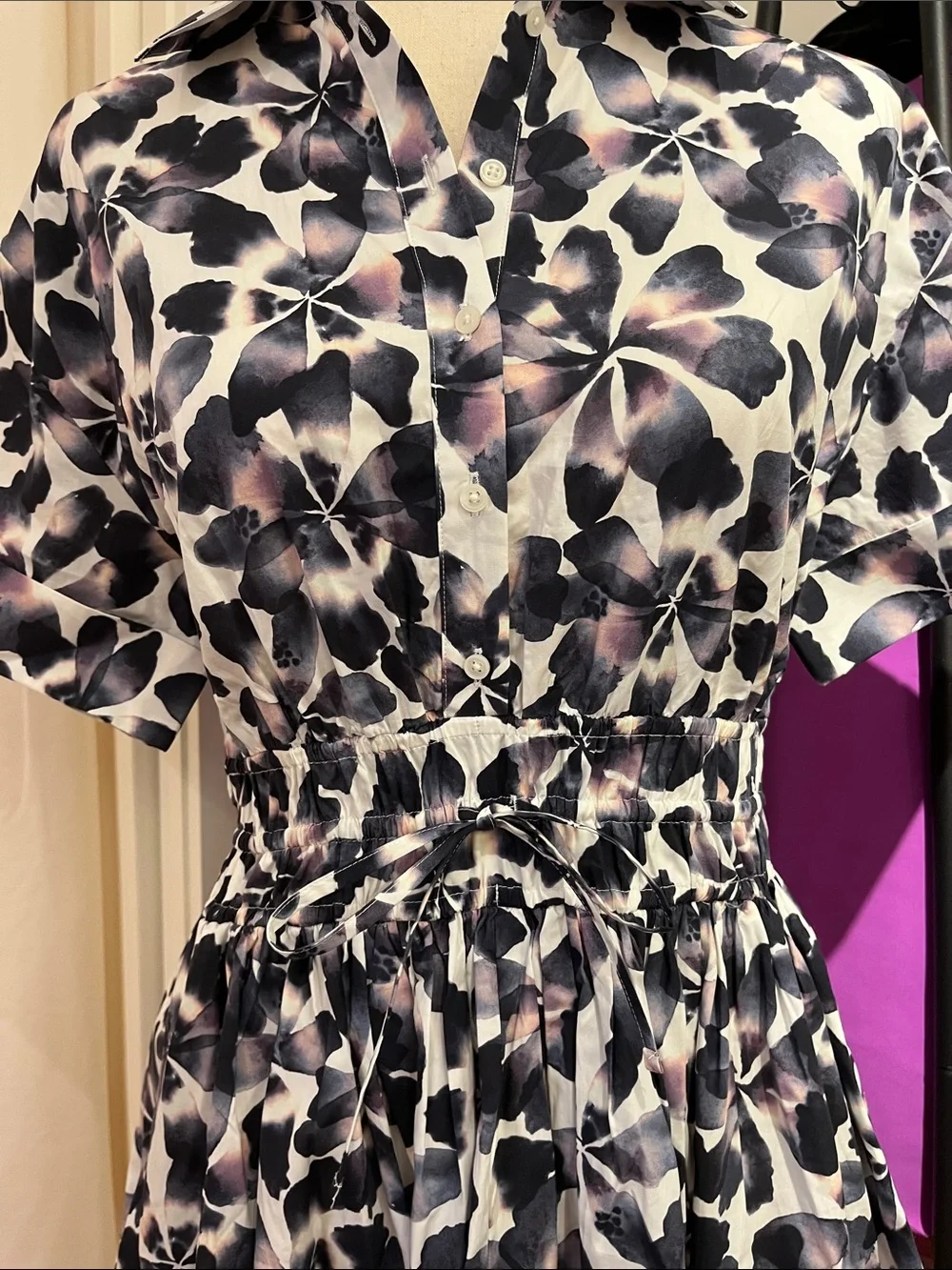 J. Crew Navy & White Floral Smocked Shirtdress